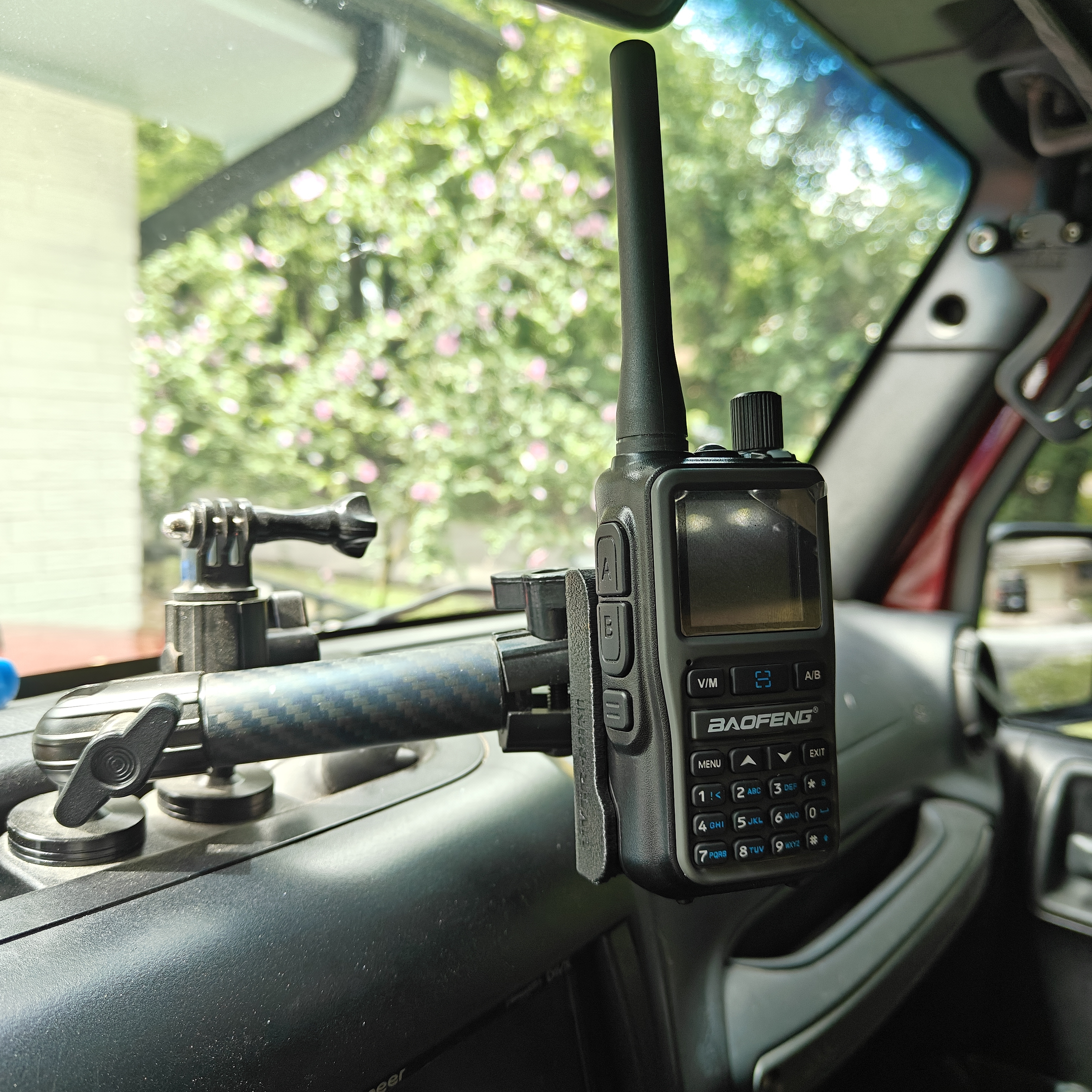 Radio Mount on a ball mount system in a jeep